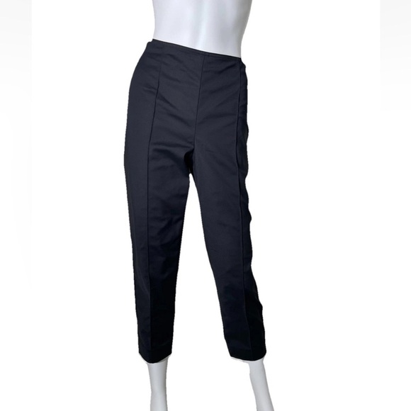 St John Jennifer Pintuck Pants Womens 6 Black Bi Stretch Ankle Crop Back Slit - Picture 1 of 16